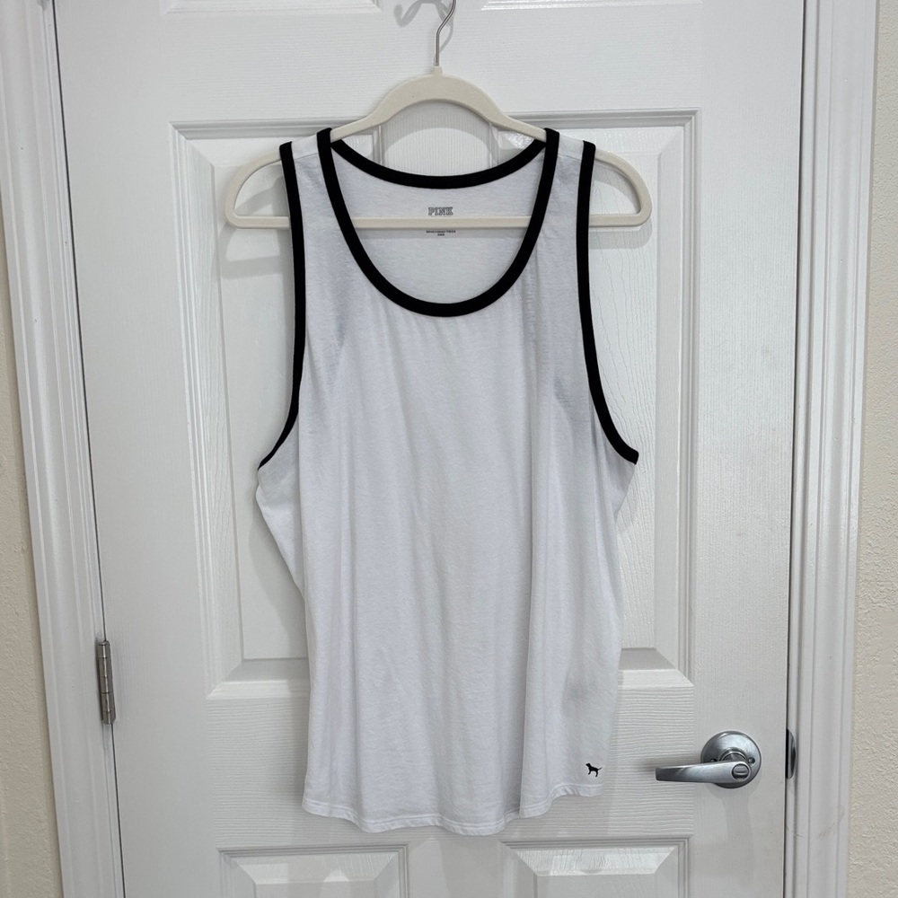 PINK Victoria's Secret White Tank Top with Black Trim